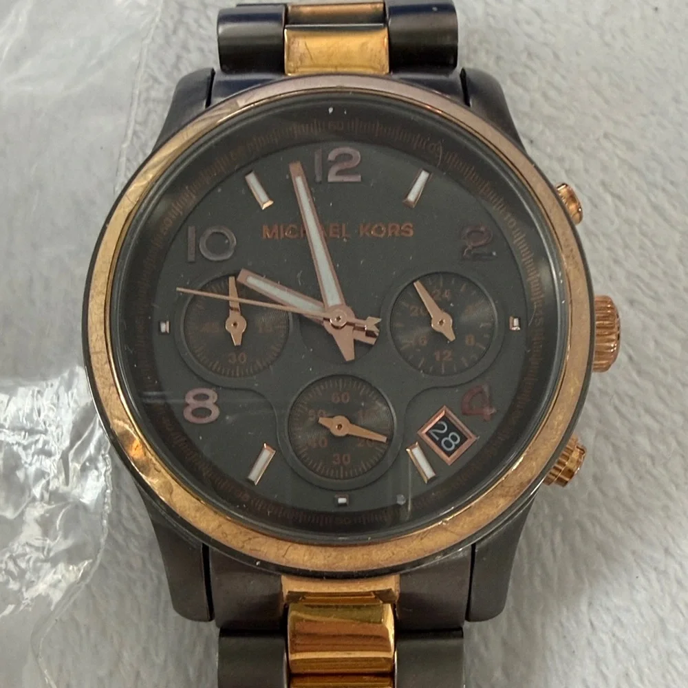 Michael Kors Black and Gold Watch with Chronograph